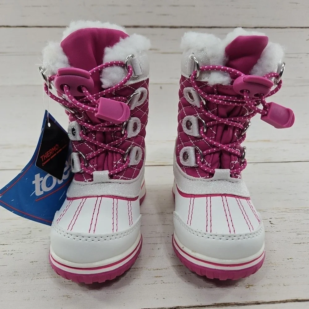Totes Galaxy Pink White‎ Waterproof Winter Boots Toddler Girls 5T Faux Fur
